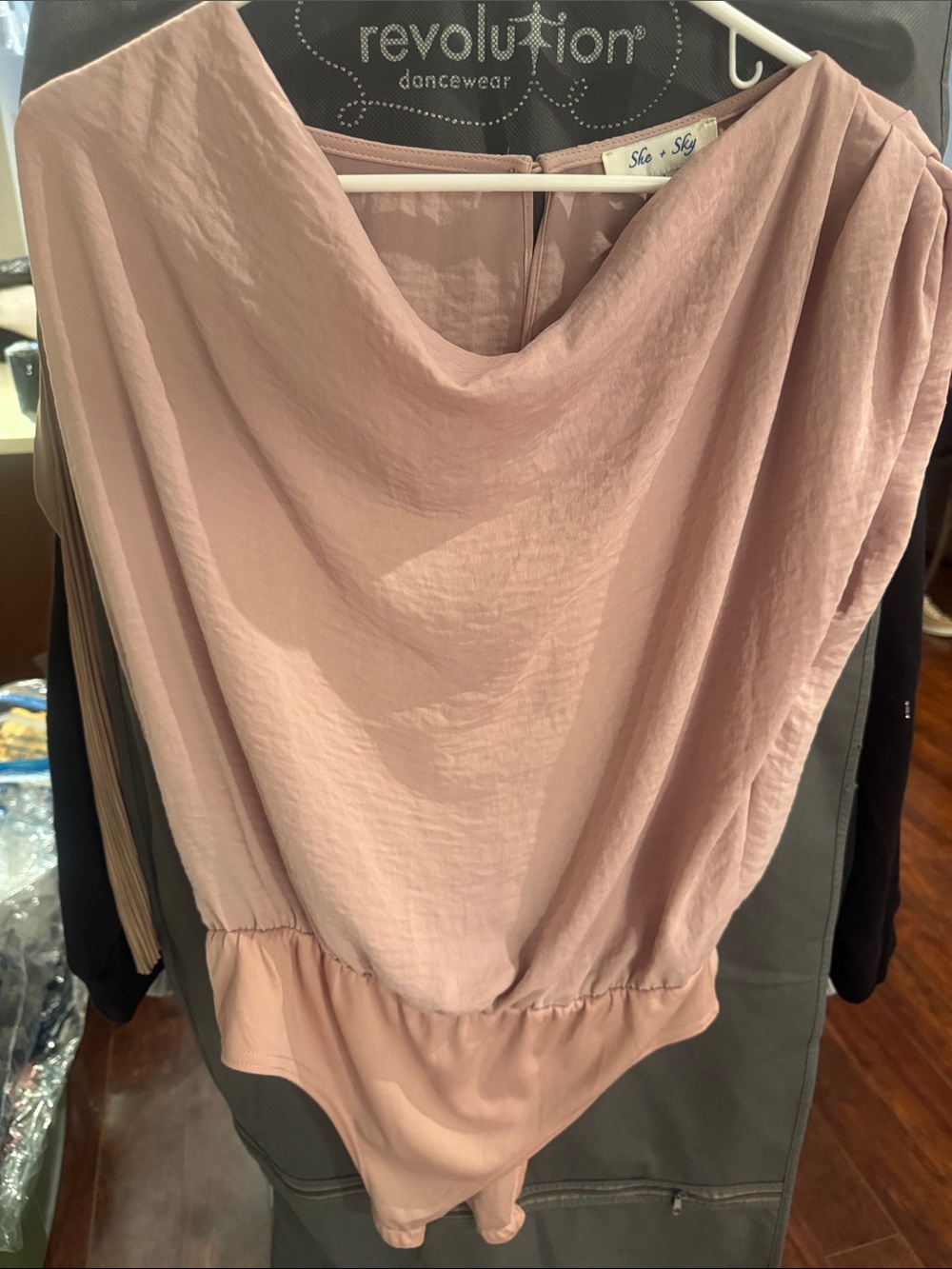 She + Sky Blush Draped Cowl-Neck Bodysuit